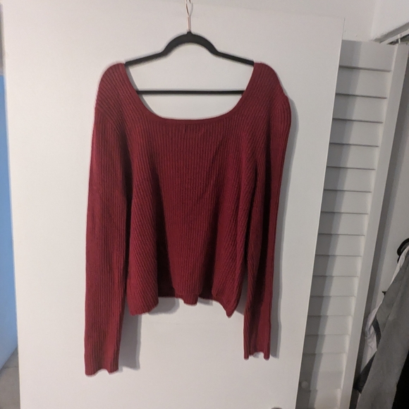 Old Navy Women's Fitted Cropped Square-Neck Rib-Knit Burgundy Heather Sweater - Picture 6 of 6